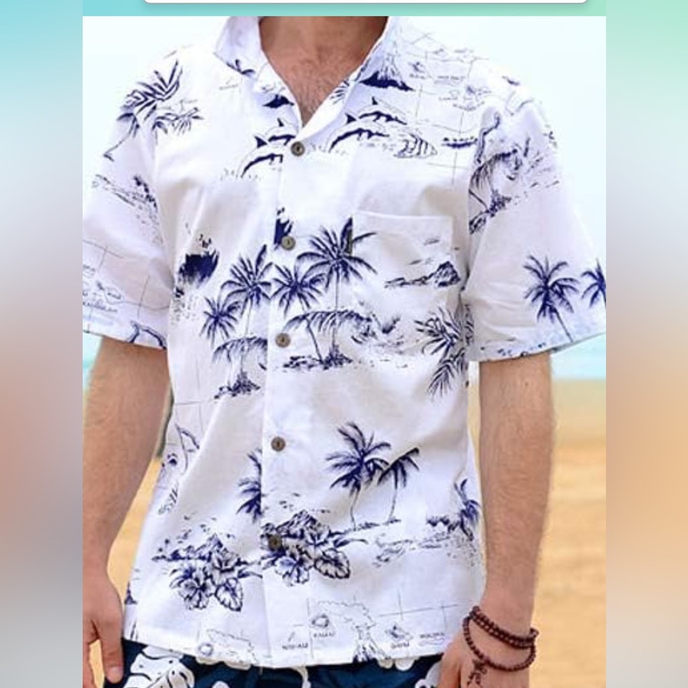 Mens Hawaiian Cotton Aloha Shirt, Short Sleeves Button